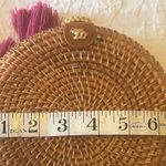 Handmade Rattan Crossbody Bag Floral Lining Leather Strap Boho Summer Photo 7
