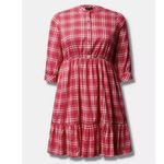 Torrid  Pink Plaid Voile Mandarin Collar Button Up Shirt Dress Size 1X Pockets‎ Photo 4