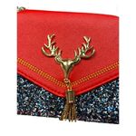Red & Black Glitter Reindeer Crossbody Purse With Gold Chain Strap 7"x5" Photo 1