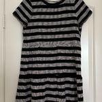 Loft  Black Knit Striped Short Sleeve Tiered Mini Dress, Petite Medium Photo 2