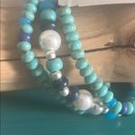 Lucky Brand New  Turquoise Dyed Howlite Pearl and Mixed Blue Beaded Bracelet Set Photo 3