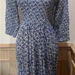 Vintage 90s ~ Rabbit Highwaist Dress 3/4 Sleeve Floral Blue ~ Size Small/Medium Photo 0