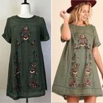 Umgee  Deep Green Floral Embroidered Mini Dress, Sz Small Photo 1