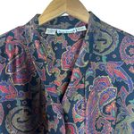 Anne Klein II Wool Silk Paisley Blouse Black Jewel-Tone Button Front Top Size 12 Photo 2