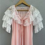 Vintage Miss Elaine Nightgown and Robe Set Size Small Tiered Lace Ruffles 1960's White Photo 1