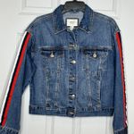 Forever 21  Blue Jean‎ Jacket Racing Stripes Medium Photo 0