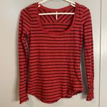 Free People  Coral Red Striped Shirt Size XS Photo 1