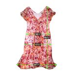 Carmen Marc Valvo 100% Silk Floral Ruffle Midi Dress Pink Orange S-8 Wedding Guest Cocktail Sunset Photo 5