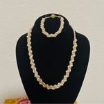 Vintage white pearls with gold crystal breads Necklace and Bracelet set Photo 0