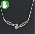 STERLING SILVER 925 & 10K ROSE GOLD FANCY BROWN GENUINE DIAMOND PLAQUE NECKLACE Photo 0