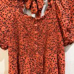 BeachLunchLounge  XL‎ Orange Black Polka Dot Midi Dress Tie Back Smocked Photo 4