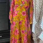 Vintage 60s 70s M Psychedelic Floral Print Boho‎ Indie Maxi Dress 14 Orange Photo 0