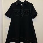 Ganni NEW Sable Topstitch Crepe Swing Button Front Mini Dress Black Sz 36 SNAGS Photo 3