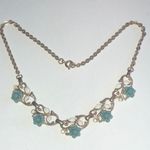 Vintage Gold Tone White Enamel & Turquoise Color Flower Choker Necklace Photo 0