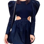 ZARA Black Puff Sleeve Side Cut Out Bubble Skirt Mini Dress Size Medium Photo 0