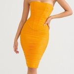 House Of CB JULIANNA TANGERINE STRAPLESS RUCHED MIDI DRESS, Size Small, $239 Photo 4