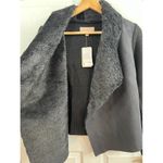 Philosophy  Jacket Size XS Black Draped Open Front Faux Fur Collar Knit Chic Photo 5