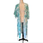 Cupshe Green & White Semi Sheer Beach Swimsuit Kimono Cover Up Size Small Photo 1