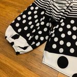 Ariella Black White Striped Polka Dot Blouse Womens Size Medium Tie Neck Top Photo 2