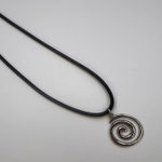 Silver whirlpool pendant and black leather cord necklace Photo 0