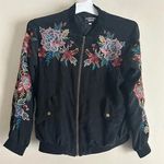 Johnny Was Workshop Black Bomber Jacket Silk Flower Embroidered Full zip size S Photo 0
