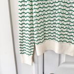 Lands' End  Green White Cotton Blend Pointelle Stripe Crew Button Trim Sweater MP Photo 4