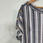 W5  Navy/White Striped Rayon Button Sleeve Blouse Top Size L Photo 1