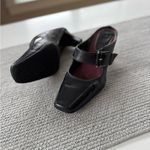 Vintage Merona Black Leather Silver Buckle Square Toe Maryjane Block Heels Shoes Size 8.5 Photo 3