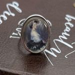 Handmade Women’s Unique Potrait Painting Glass Cabochon Stainless Steel Adjustable Ring Photo 6