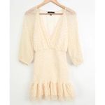 Lulus ✨All The Cheers Cream and Gold Dotted Smocked Mini Sz Medium Dress ✨ Photo 4