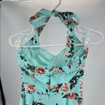 Hot Topic Aqua floral halter fit and flare bustier dress 50s pin up backless M Photo 2
