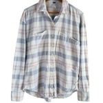 Free People Loveland Plaid Button Down Shirt Top White Pastel Pink Blue, Size XS Photo 0