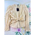 NBD  Womens Cream Crinkle Wrap Tie Waist Long Sleeve Blouse Top Size S Photo 3