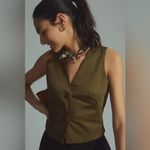 Anthropologie Maeve by Sleeveless V-Neck Vest in Olive Green Size 12 Photo 1