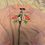 Motel NEW Rose Embroidered Satin Bomber Jacket size medium Photo 3