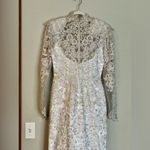 Vintage Mermaid Beaded Ling Sleeve Sheer Wedding Dress Size 10 Fringe White Photo 14