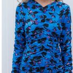 ZARA NWT DRAPED Floral Ruched PRINT DRESS Mid-blue Photo 5