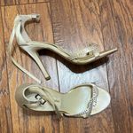Off White Satin Strappy Jeweled Heels Size 7 Photo 0