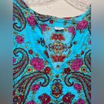 Boho Turquoise Paisley Tunic Top Medium 100% Cotton Festival V Photo 2