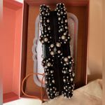 Cult Gaia NIB Faux Pearl Studded Eos Clutch Bag Black Photo 5