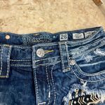Miss Me Blue Distressed Jean Shorts with Bohemian Patches Photo 3