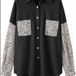 None Denim Shacket in Black with Cheetah Leopard Pockets and Arms | small Photo 7