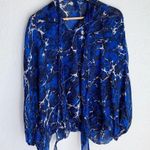 ZARA  Printed Blouse with Bow Semi-sheer Blue Sz Medium Photo 0