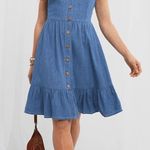 Japana‎ Women's Size XS Denim Ruffle Babydoll Mini Dress Blue Photo 0