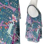 Tibi  New York Silk Metallic Gold Teal Rabbit Woodland Forest Sleeveless Blouse 2 Photo 4