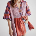 Free People NEW  Moon Bay Mixed Plaid‎ Top, XS Photo 0