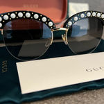 Gucci Pearl/ Gold Studded Cat Eye Sunglasses in Black-Gray, GG0212S, BRAND NEW Photo 0