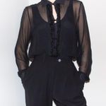 vintage 80s 90s black sheer silk beaded button shirt blouse bodysuit top Photo 3