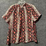Sunday in Brooklyn Blouse Top Womens Medium Multicolor Snakeskin Print Pleated Photo 0