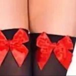 Gothic Black and red bow thigh punk high emo stockings Multiple Photo 3